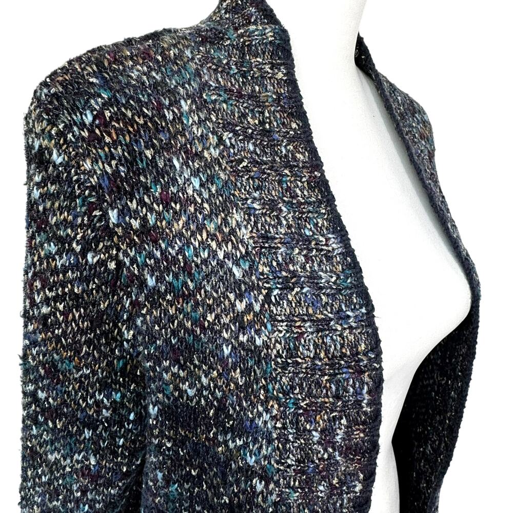 COLDWATER CREEK Women's Medium‎ Blue Metallic Shiny Knit Open Cardigan Sweater
